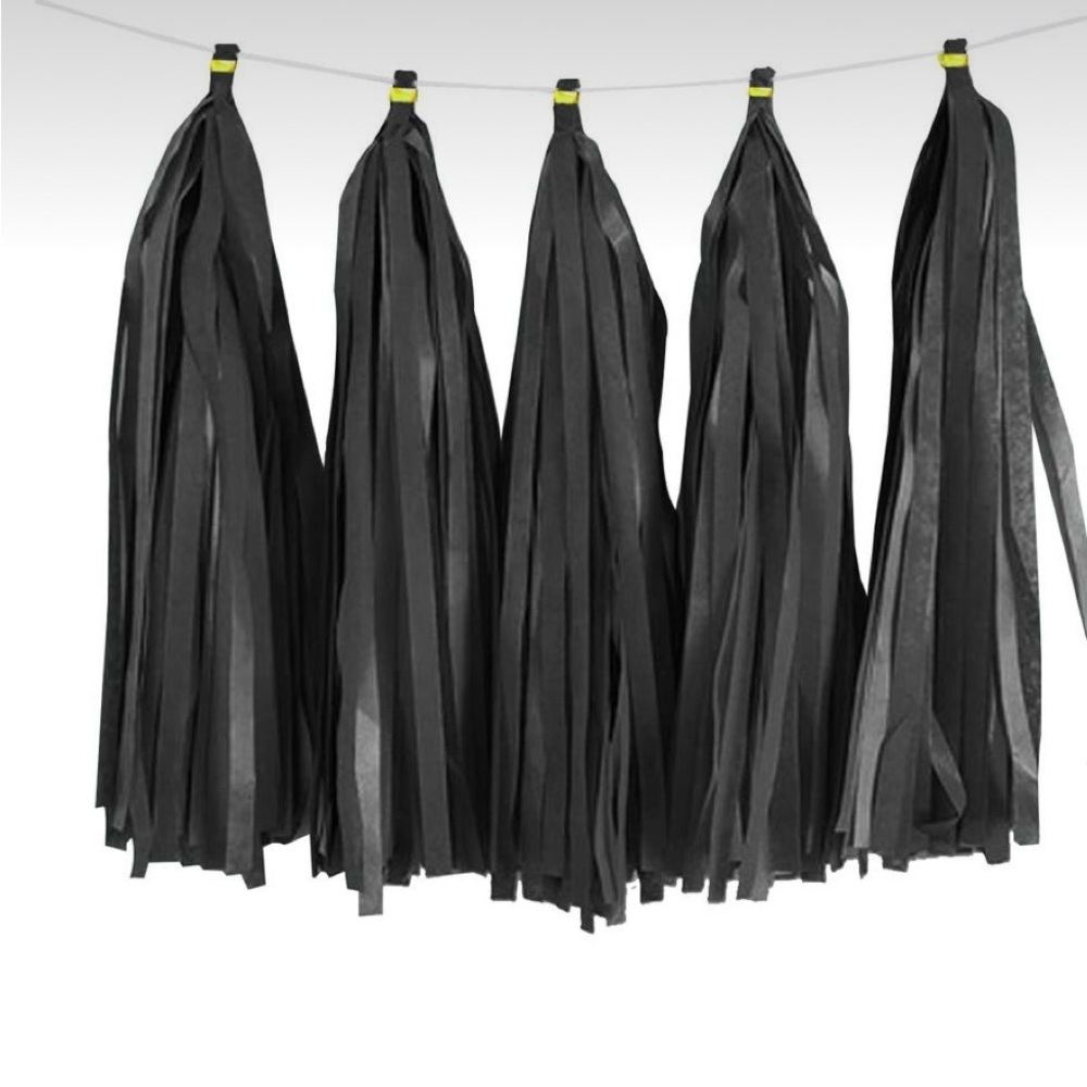 PARTY SUPPLIES, 4 PACKAGES OF PREMIUM TISSUE TASSEL GARLAND IN BLACK